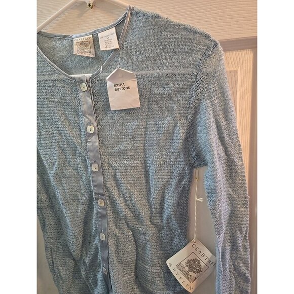 crabtree evelyn NWT Mohair, Wool, Silk Blend Cardigan Sweatee Dusty Blue. Medium - Picture 5 of 15